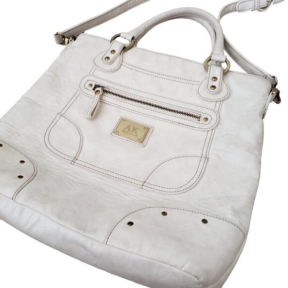 Vintage Anne Klein Cream Leather Studded Tote Bag With Shoulder Strap - Picture 5 of 15